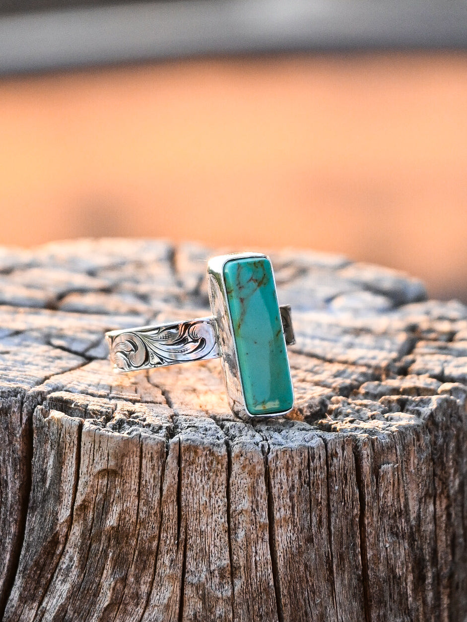 King Manassa Turquoise w/ hand engraved band(size 10) image 0