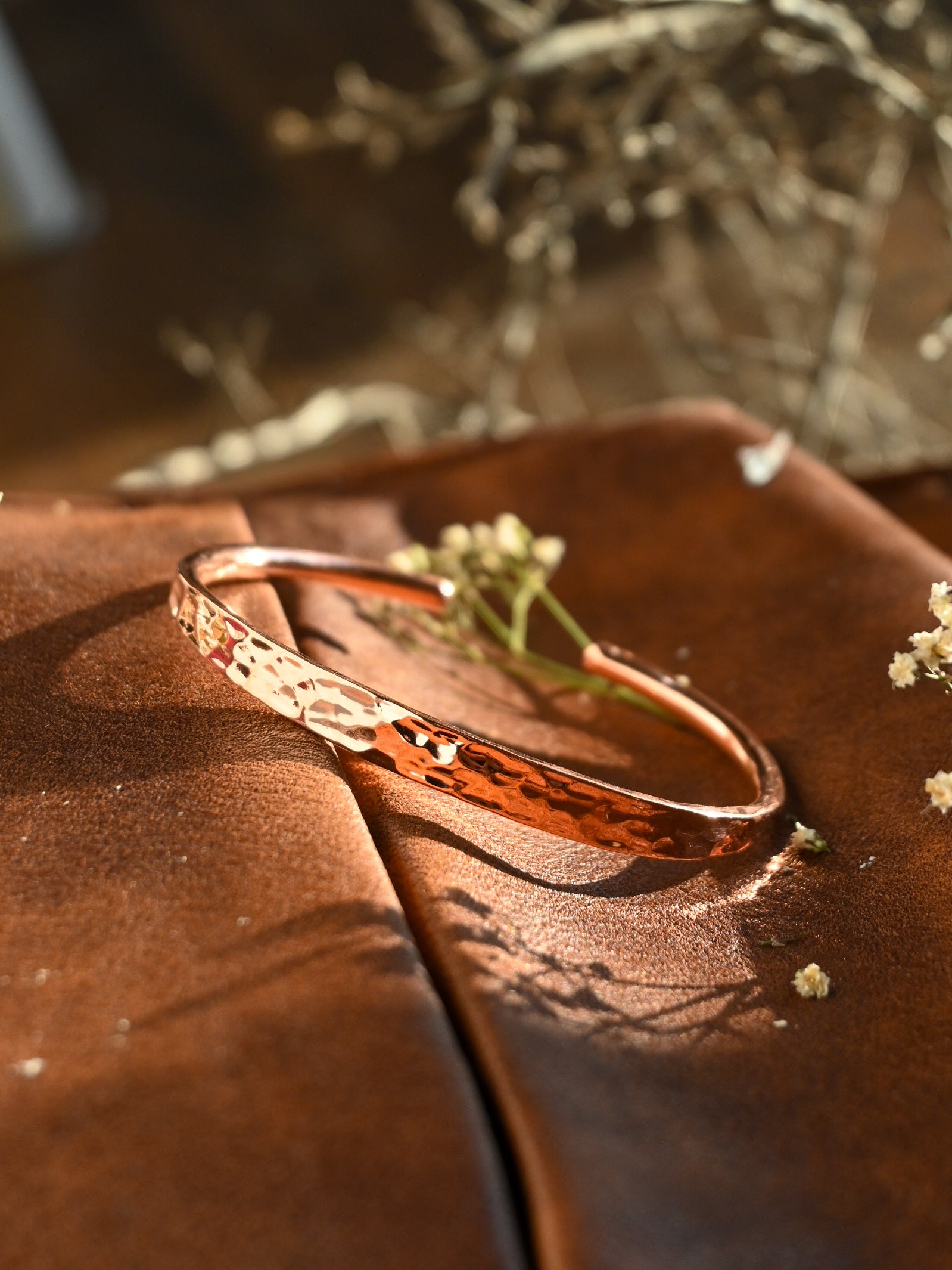 Golden Hour Hammered Copper Cuff 1/4”