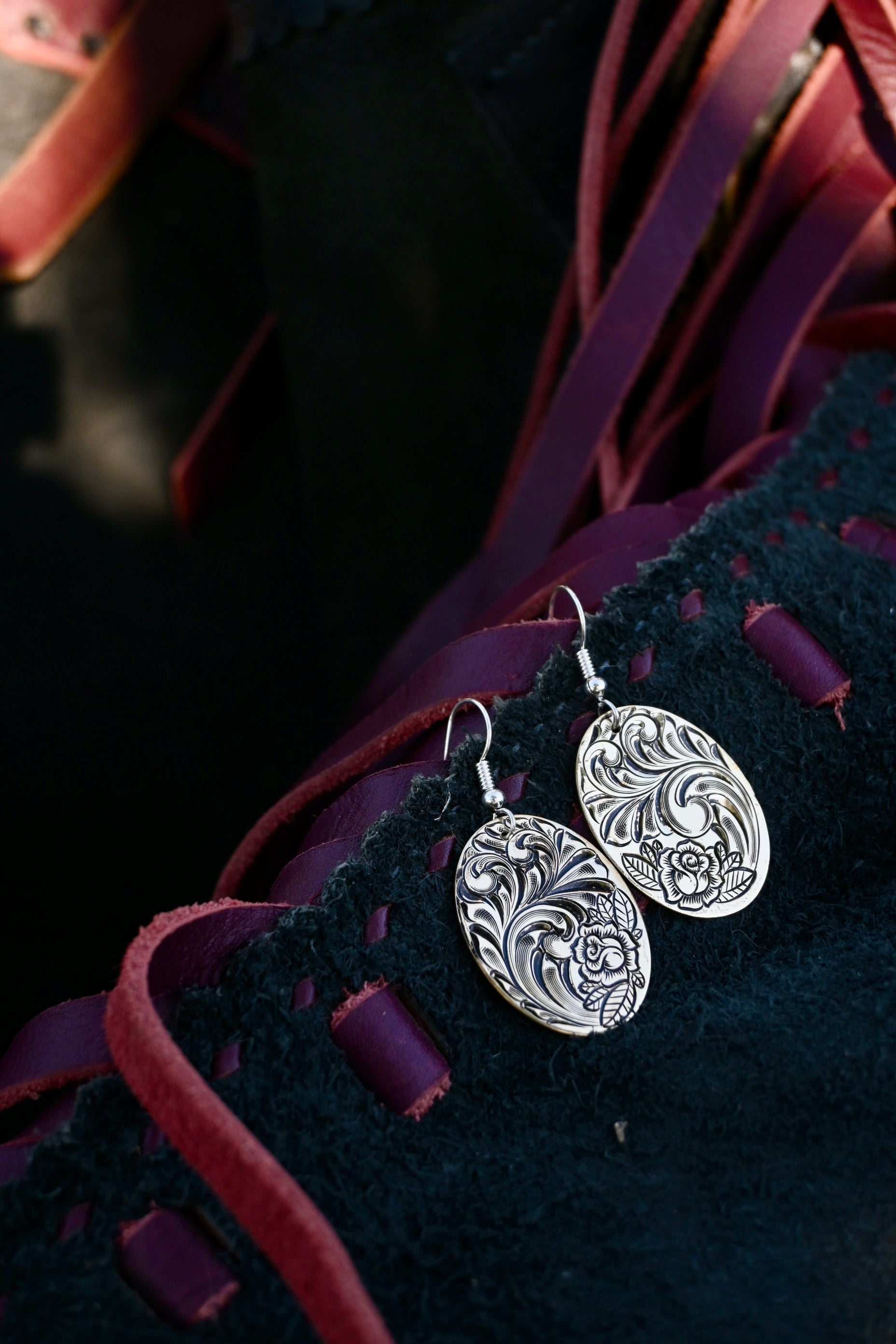 Hand Engraved Brass Oval Earrings image 0