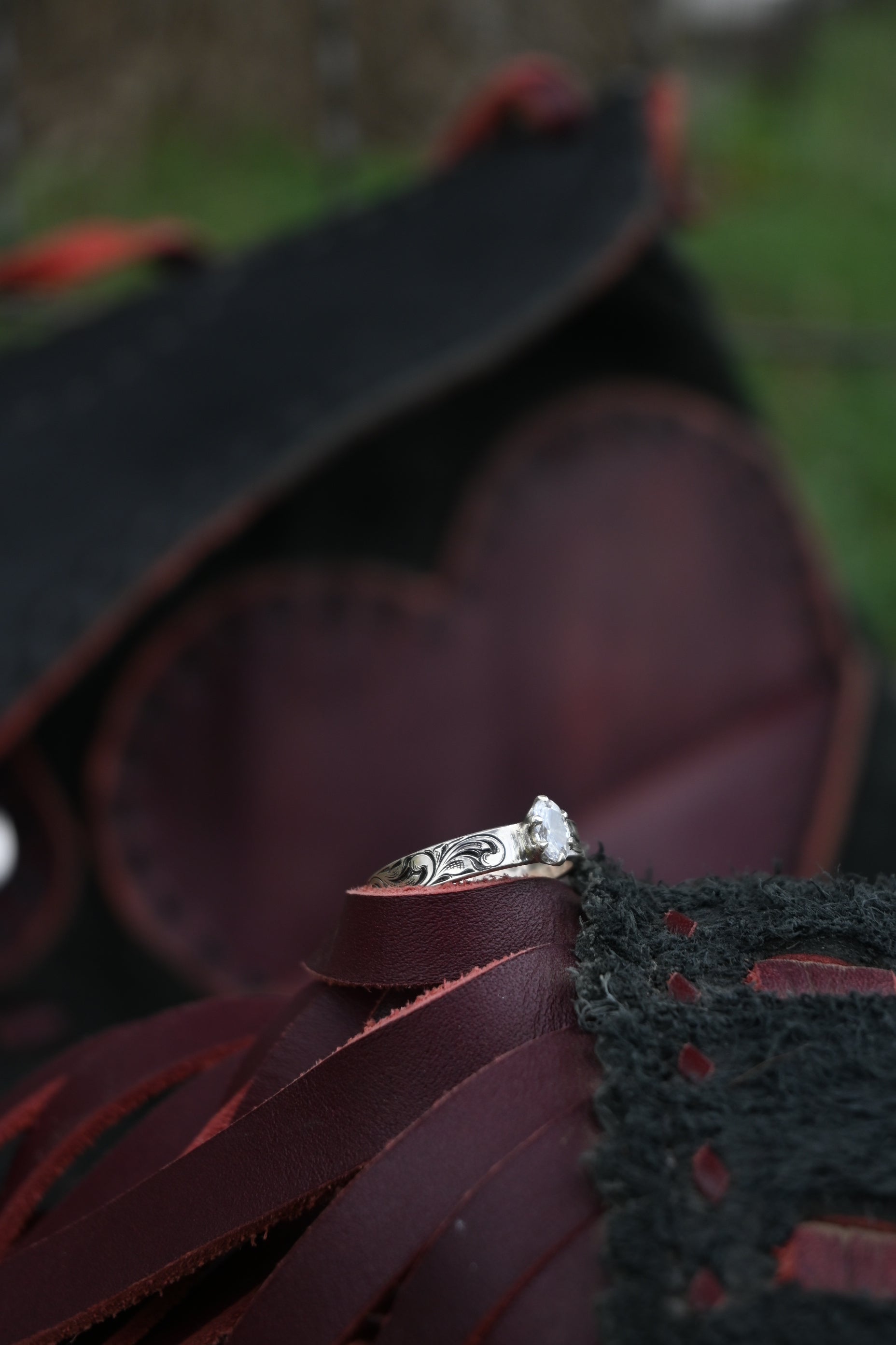 Hand Engraved Engagement Ring with CZ stone image 3