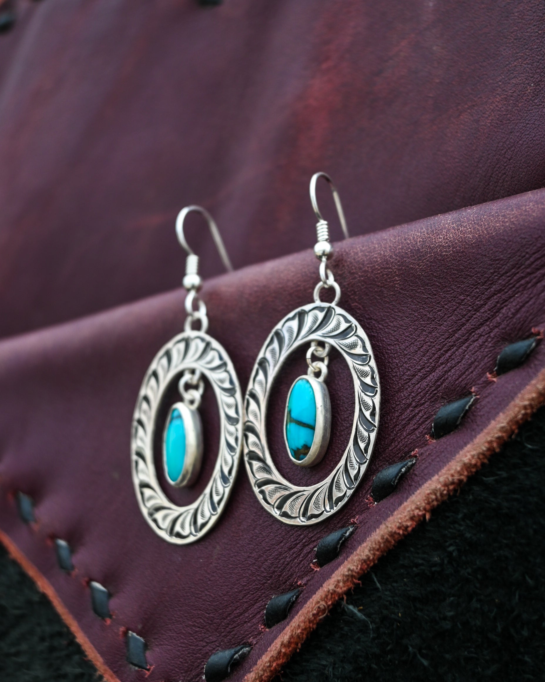Silver ovals with kingman turquoise  image 1