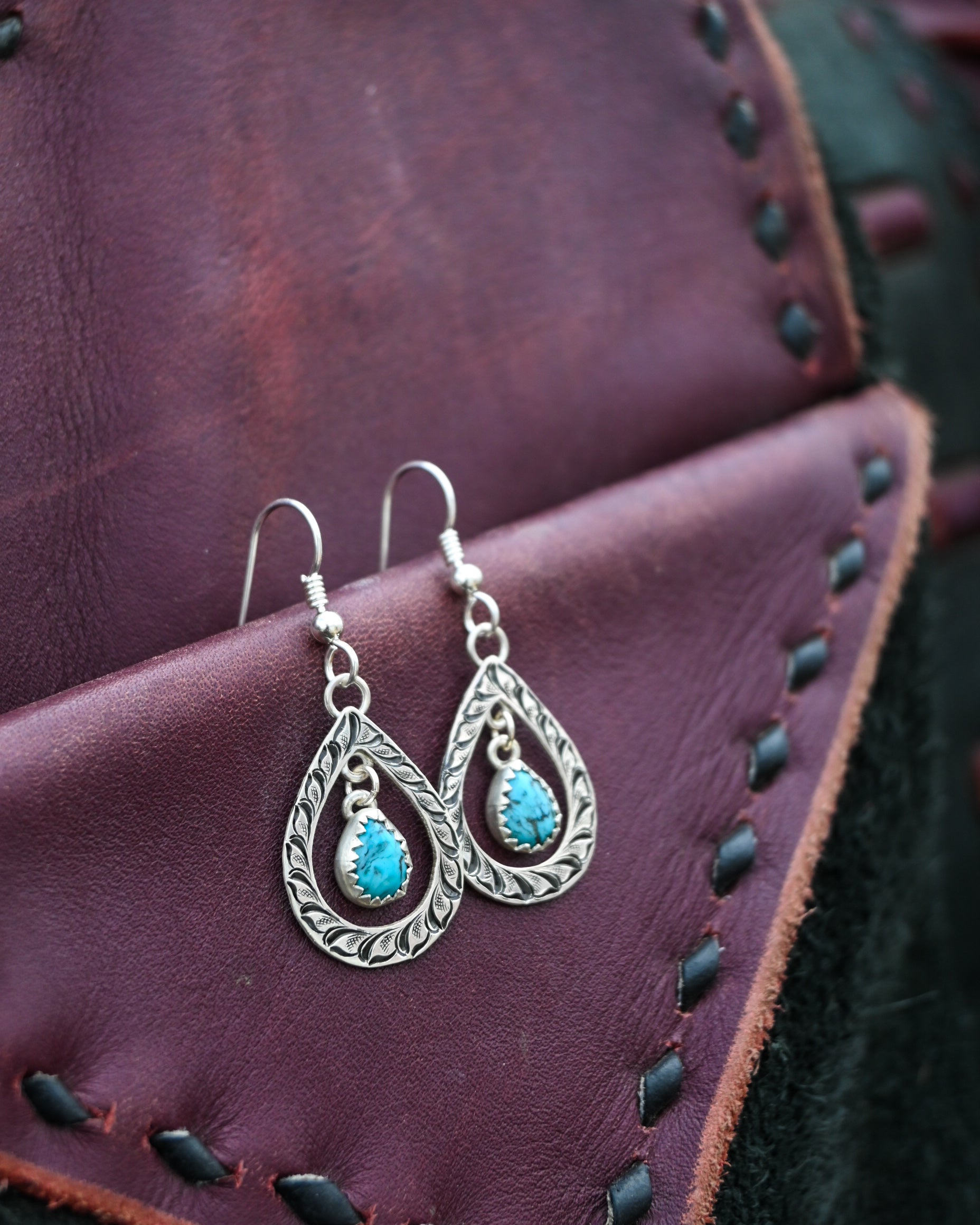 Tear drop earrings with turquoise  image 1