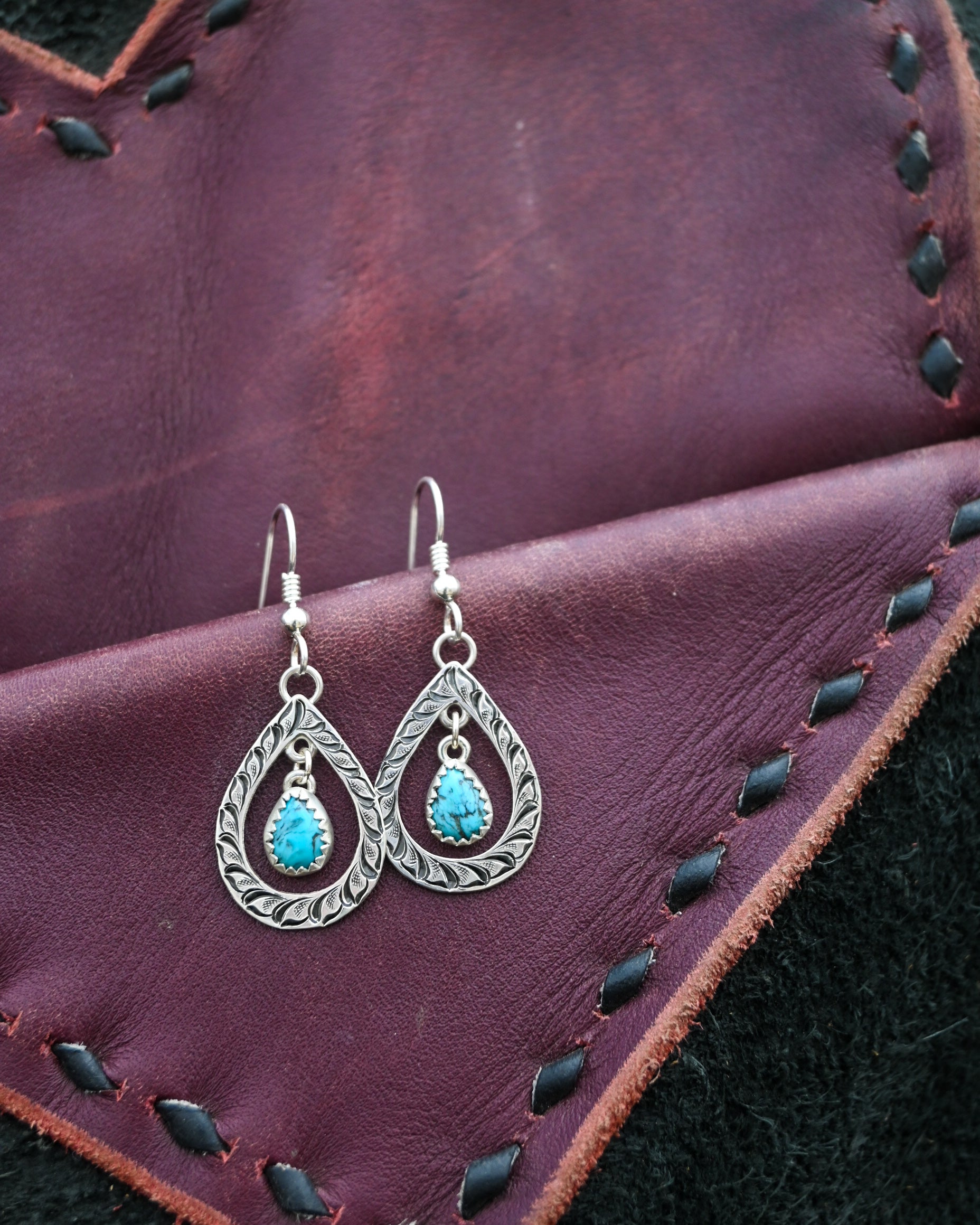 Tear drop earrings with turquoise  image 2