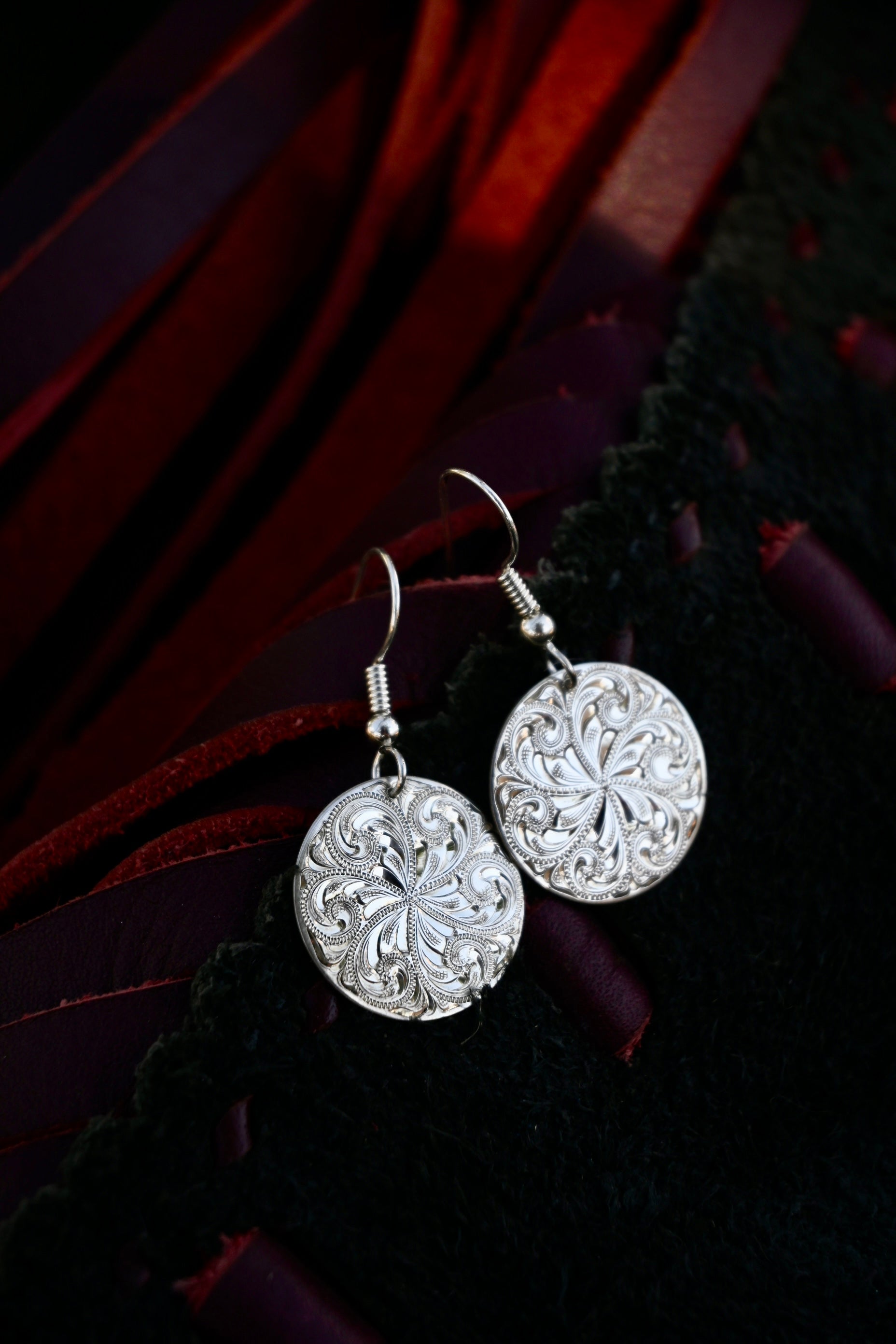Fancy Silver Western Bright Cut Earrings image 0