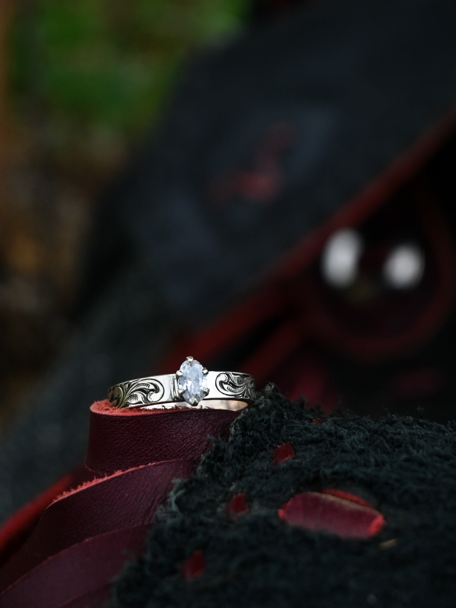Hand Engraved Engagement Ring with CZ stone image 0