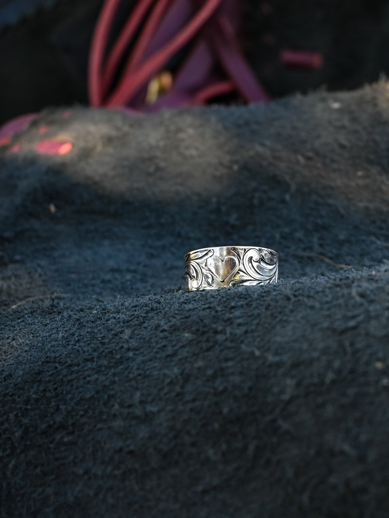 Adjustable Hand Engraved Ring with Heart image 0
