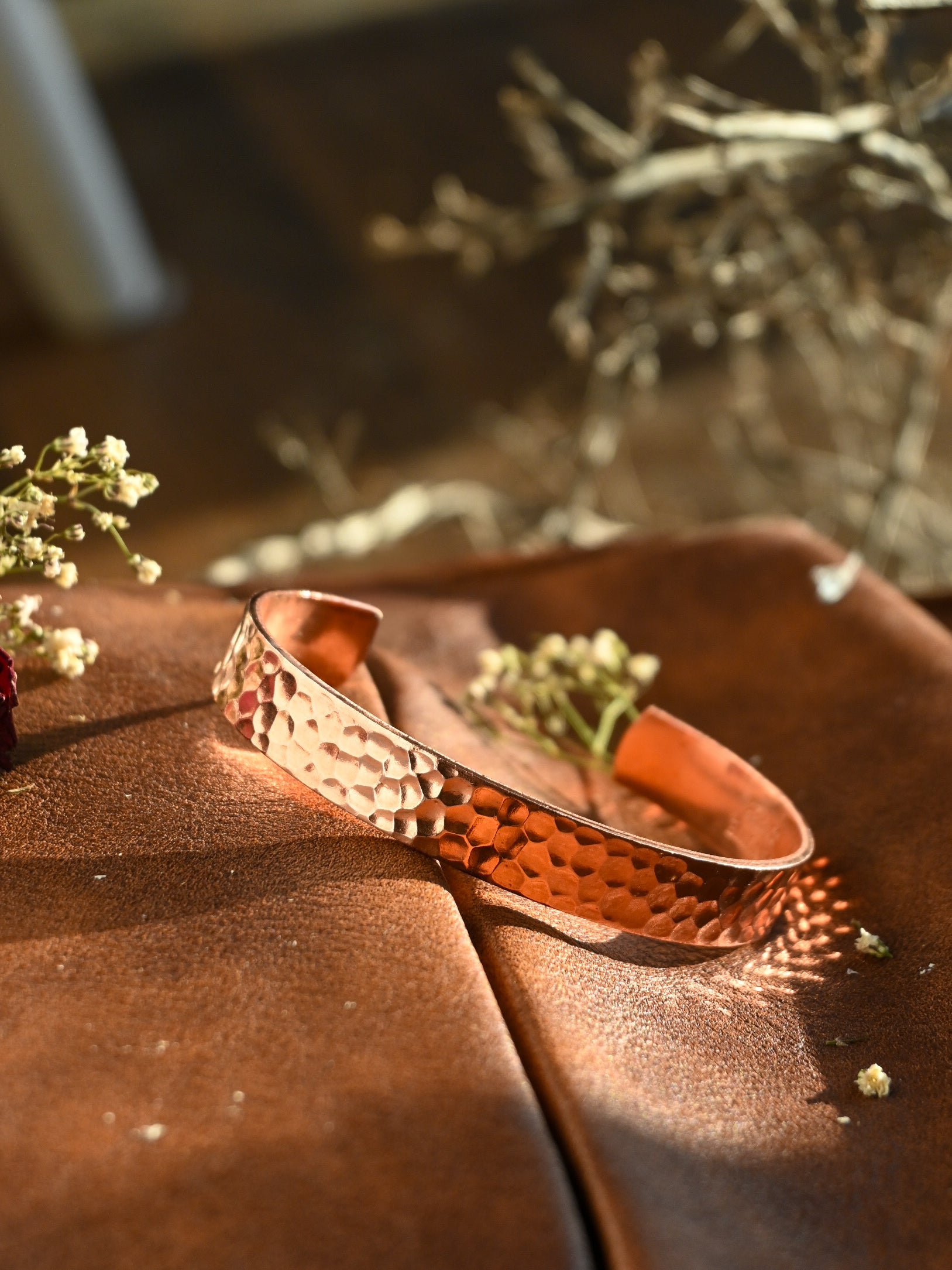 Golden Hour Hammered Copper Cuff 3/8”
