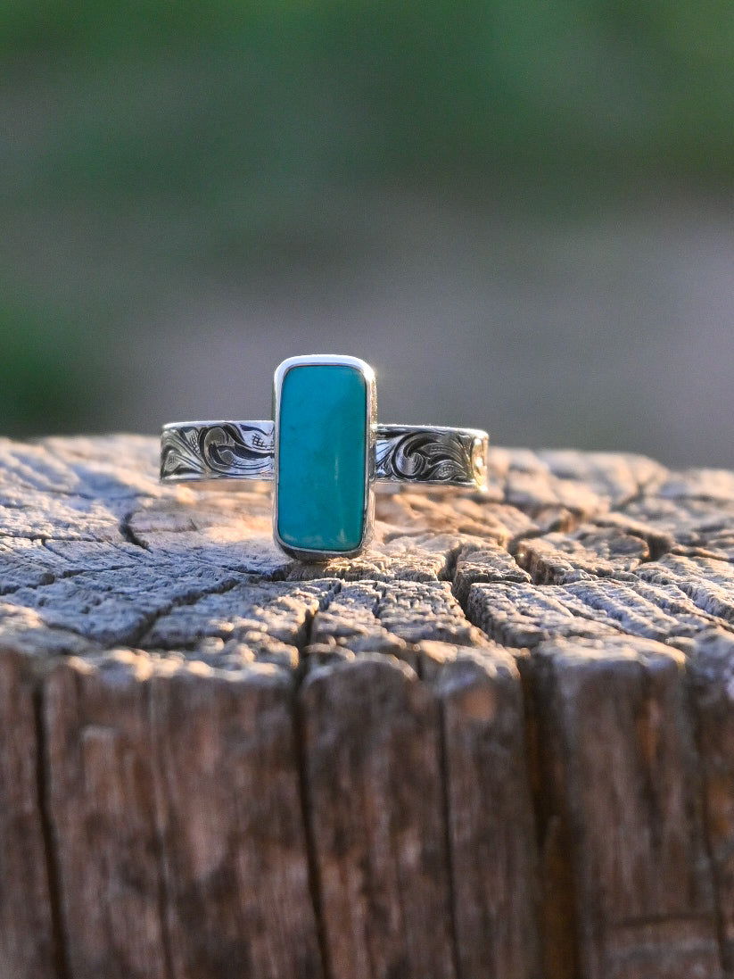 King Manassa Turquoise w/ hand engraved band(size 9) image 0