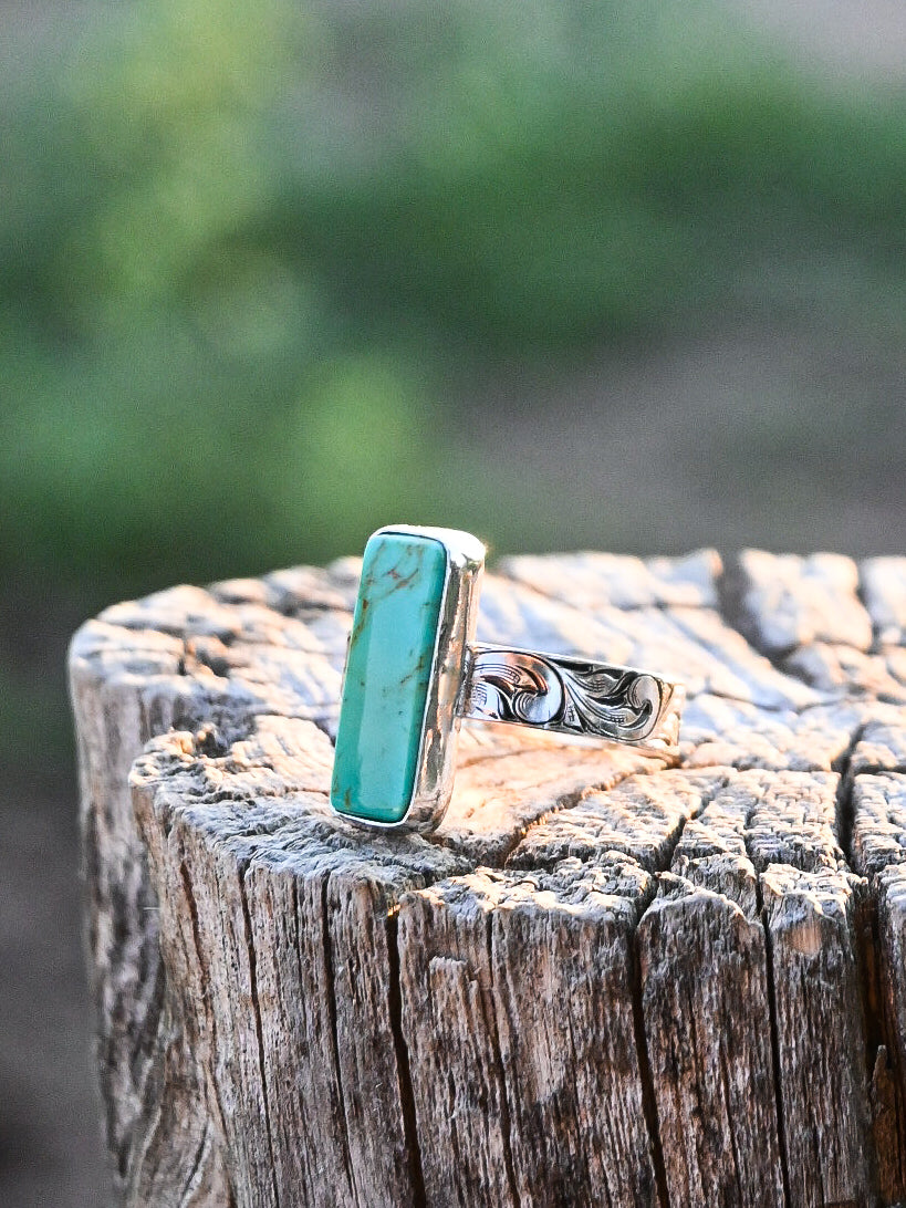 King Manassa Turquoise w/ hand engraved band(size 10) image 1