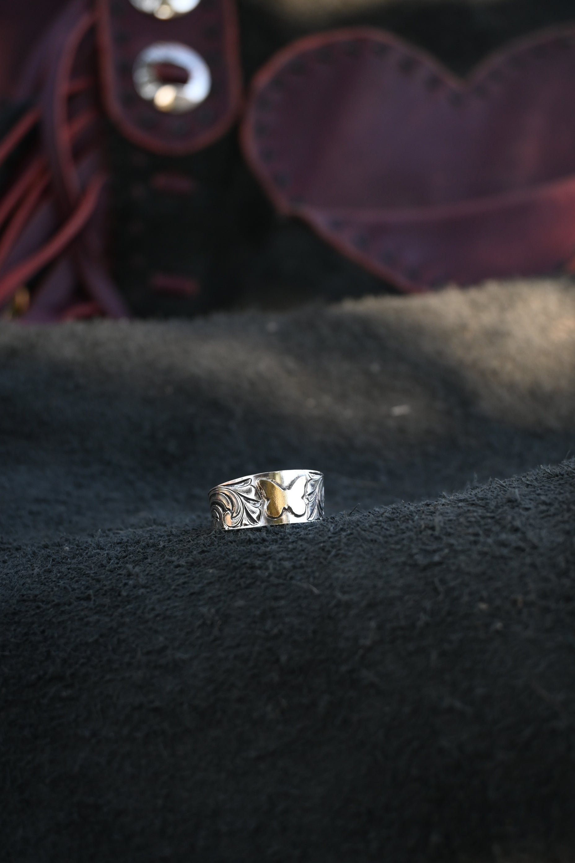 Adjustable Hand Engraved Ring With Brass Butterfly  image 0