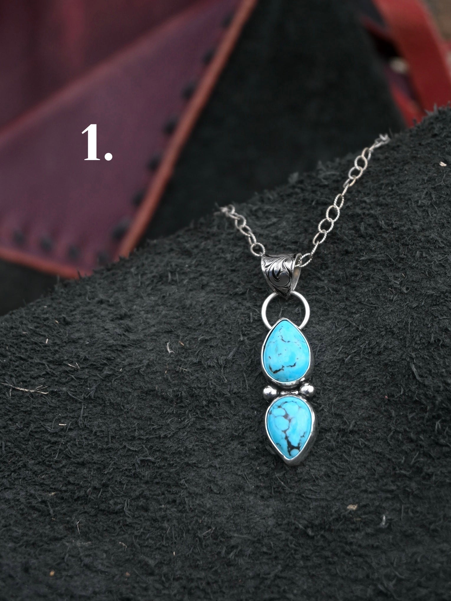 Kingman turquoise necklace with hand engraved bail image 0