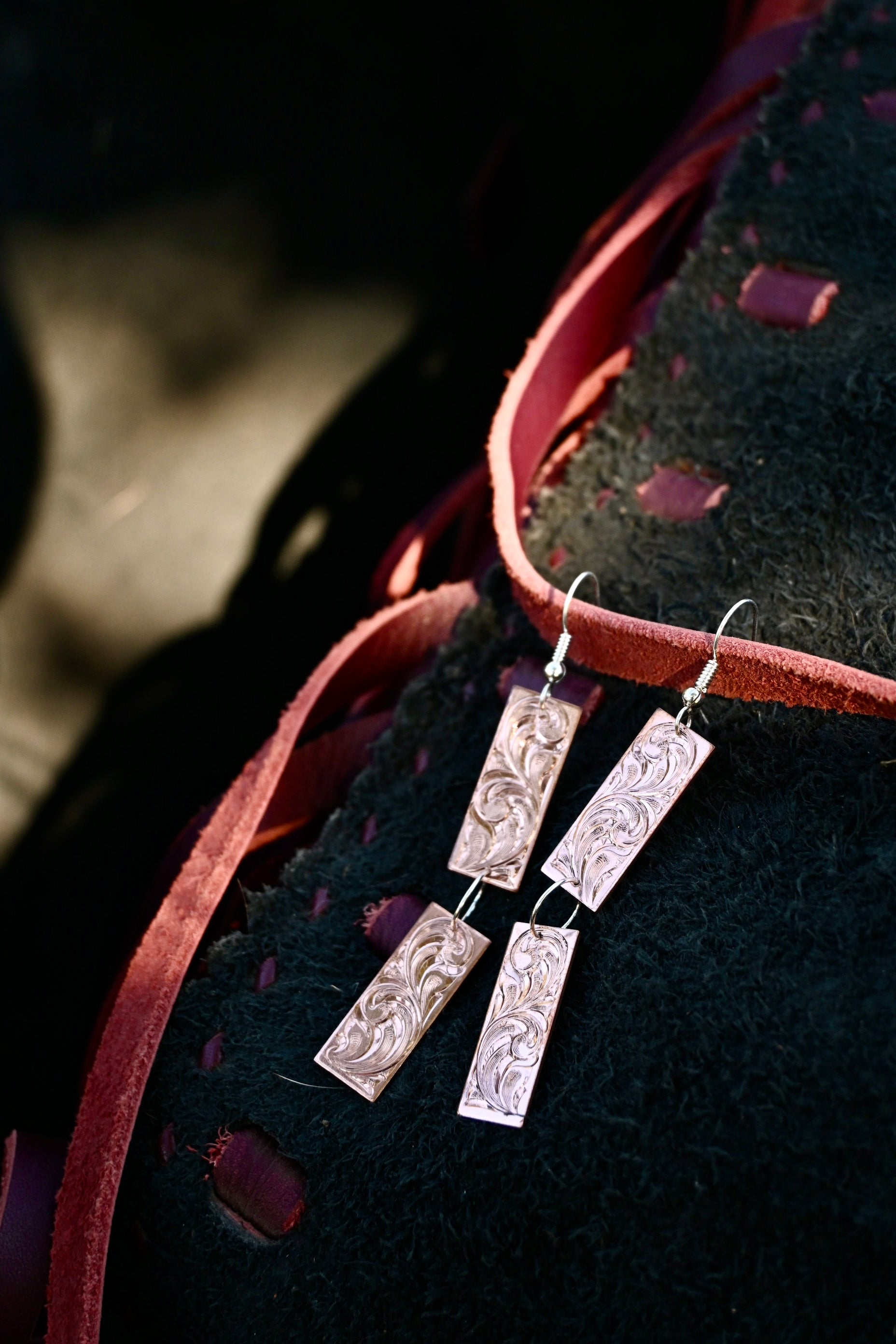 Copper Bright Cut Dangle Earrings image 0