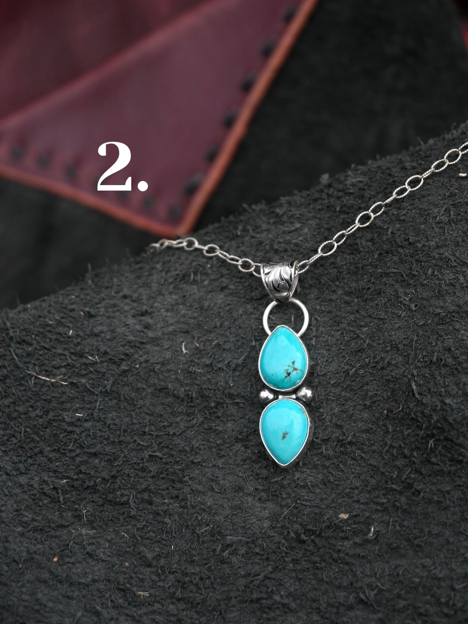 Kingman turquoise necklace with hand engraved bail image 1