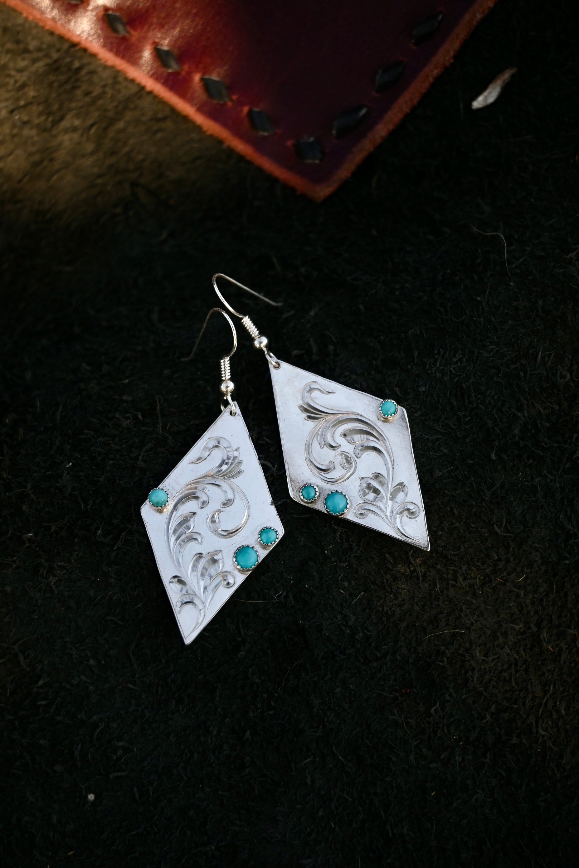 Silver Flare Cut Earrinbs with Turquoise  image 0